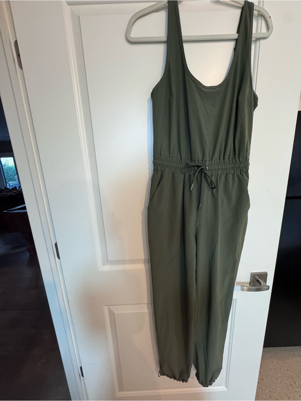Olive Green Sleeveless Drawstring Jumpsuit